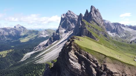 seceda at south tyrol, italian alps, dolomites, italy - aerial drone view