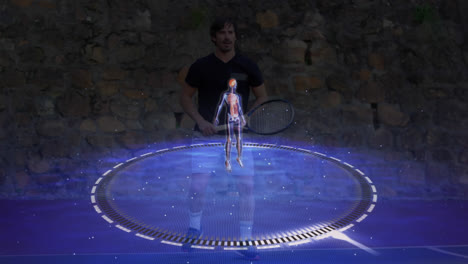 animation of human body and scopes spinning over male tennis player