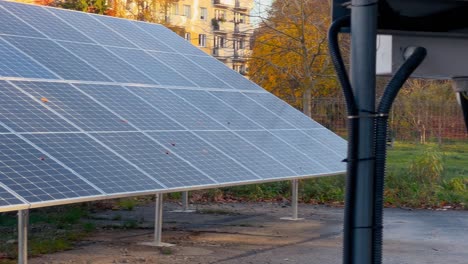 Solar-Panels-On-Tilt-Angle-Mount-In-Autumn