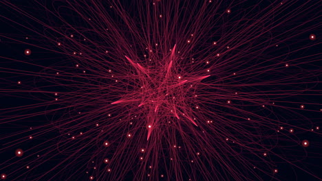 forma futurista con puntos de neón y líneas conectadas en galaxia oscura