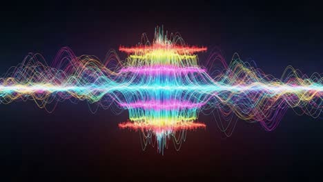 vibrant wave patterns representing audio frequencies and sound visualization with colorful spectrum effects in digital art