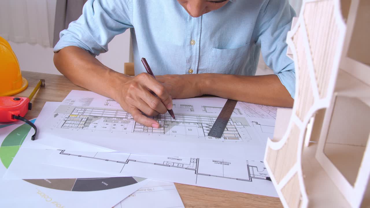 Architect Drawing On Architectural Project