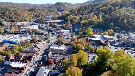 high aerial over gatlinburg tennessee in fall