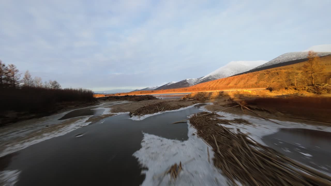Beautiful Winter Sunset over Alaskan River