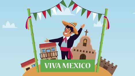 viva mexico lettering with mariachi