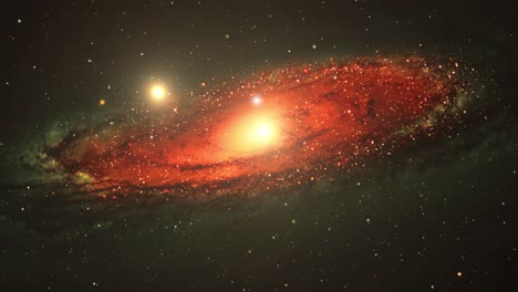 una galaxia espiral de color rojo verdoso en el universo