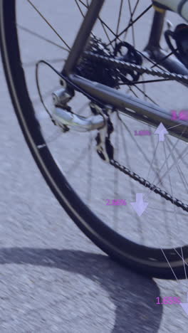 animation of connections with arrows over legs of caucasian male biker