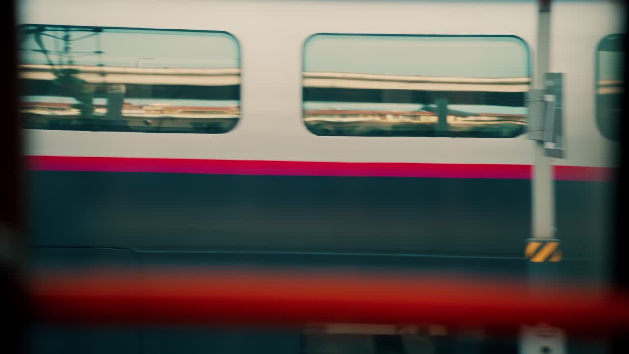 Close up of a train moving on the rails near a station in Nice, France