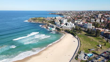 bondi beach with bondi icebergs pool at daytime - bondi coastal suburb in nsw, australia