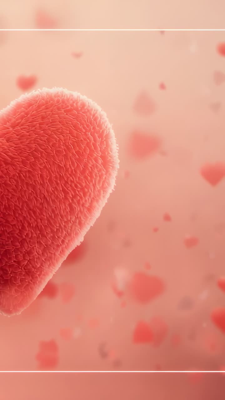 Video verticale: cuore in movimento che si sposta a destra in rosa, cuoricini alla deriva, linee bianche, spazio per il testo