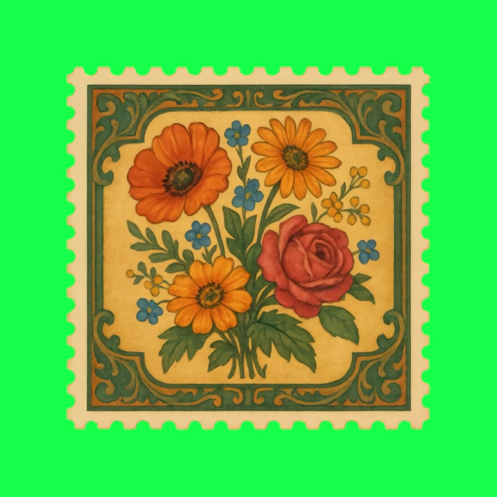 Illustrazione di francobollo floreale vintage su sfondo verde