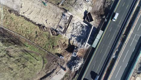 drone shot closing in on construction site