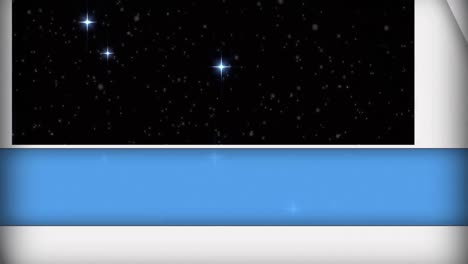 animation of blue and white panels opening over twinkling white stars on black background