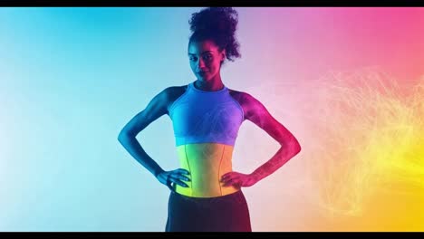 a woman in sportswear poses for a fitness shoot