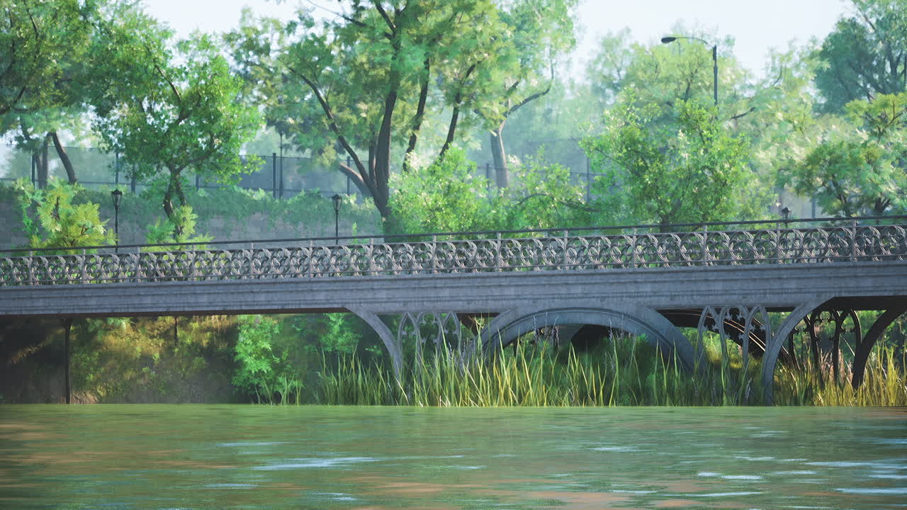 un hermoso puente sobre un río en un parque