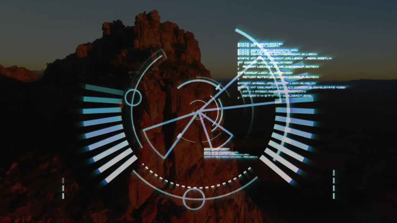 animación del escaneo del alcance y el procesamiento de datos sobre el paisaje