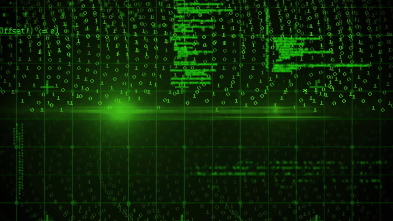 animación de la codificación binaria y el procesamiento de datos sobre la cuadrícula