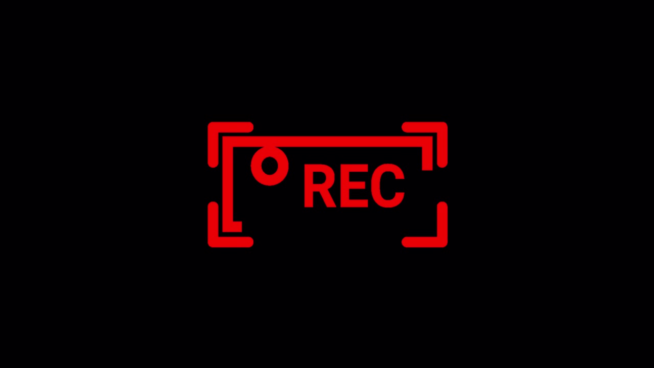 黒い背景で点滅する赤い「REC」アイコンのアニメーション