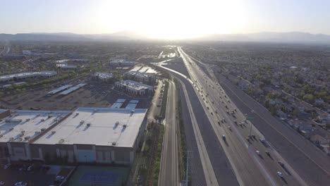 las vegas highway calm sunset aerial drone shot