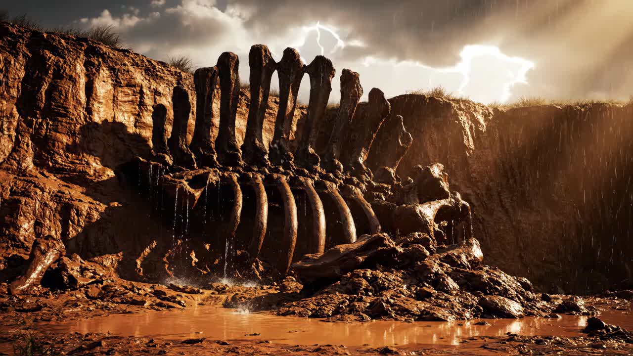 Dinosaur Skeleton in a Storm