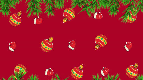 animación de ramas de abeto sobre el patrón de navidad