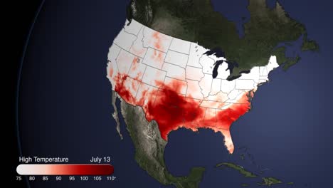 an animated map visualization shows a heat wave striking the us in 2012
