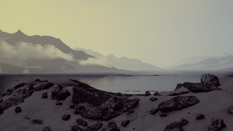 Sunset-in-the-gulf-of-the-arctic-ocean-cliffs-illuminated-by-sunset