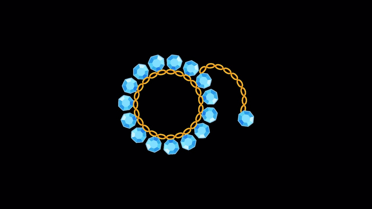 Collana a catena d'oro animata con gemme blu in formazione