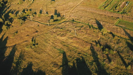 aerial view of rural farmland at sunset