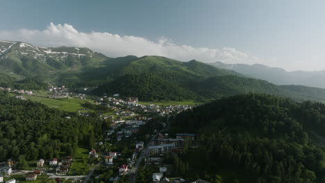 idyllic ski resort town with forested caucasus mountain ranges in bakuriani, borjomi district of georgia