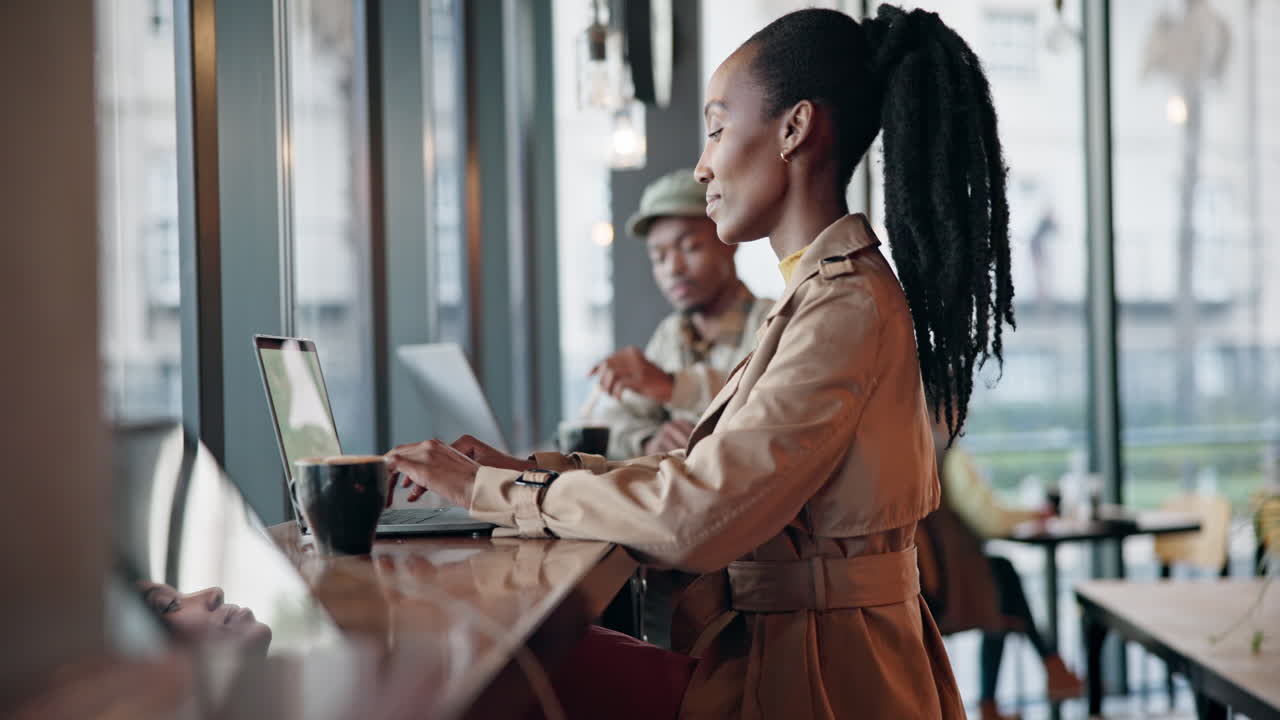 Laptop, small business and black people working