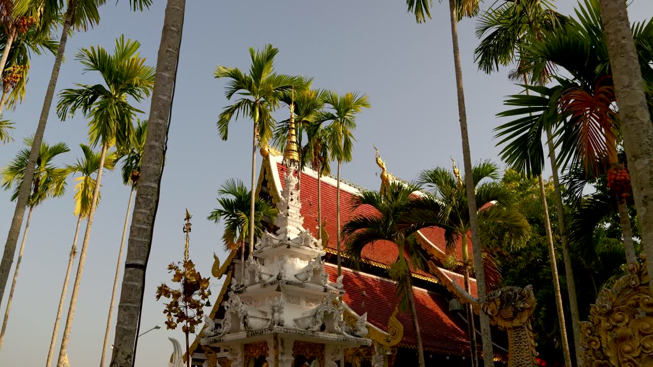 y un hermoso templo antiguo en tailandia con palmeras tropicales