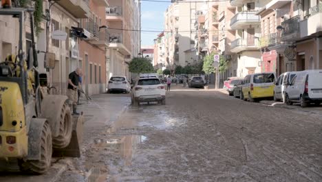 street cleaning and cleanup after a flood in a spanish city