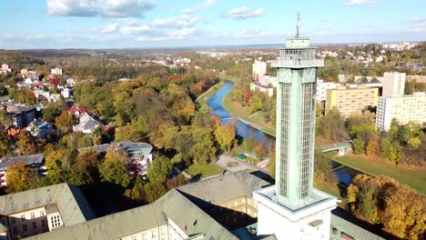 ostrava new town hall clock and observation tower on the bank of river ostravice in czech republic