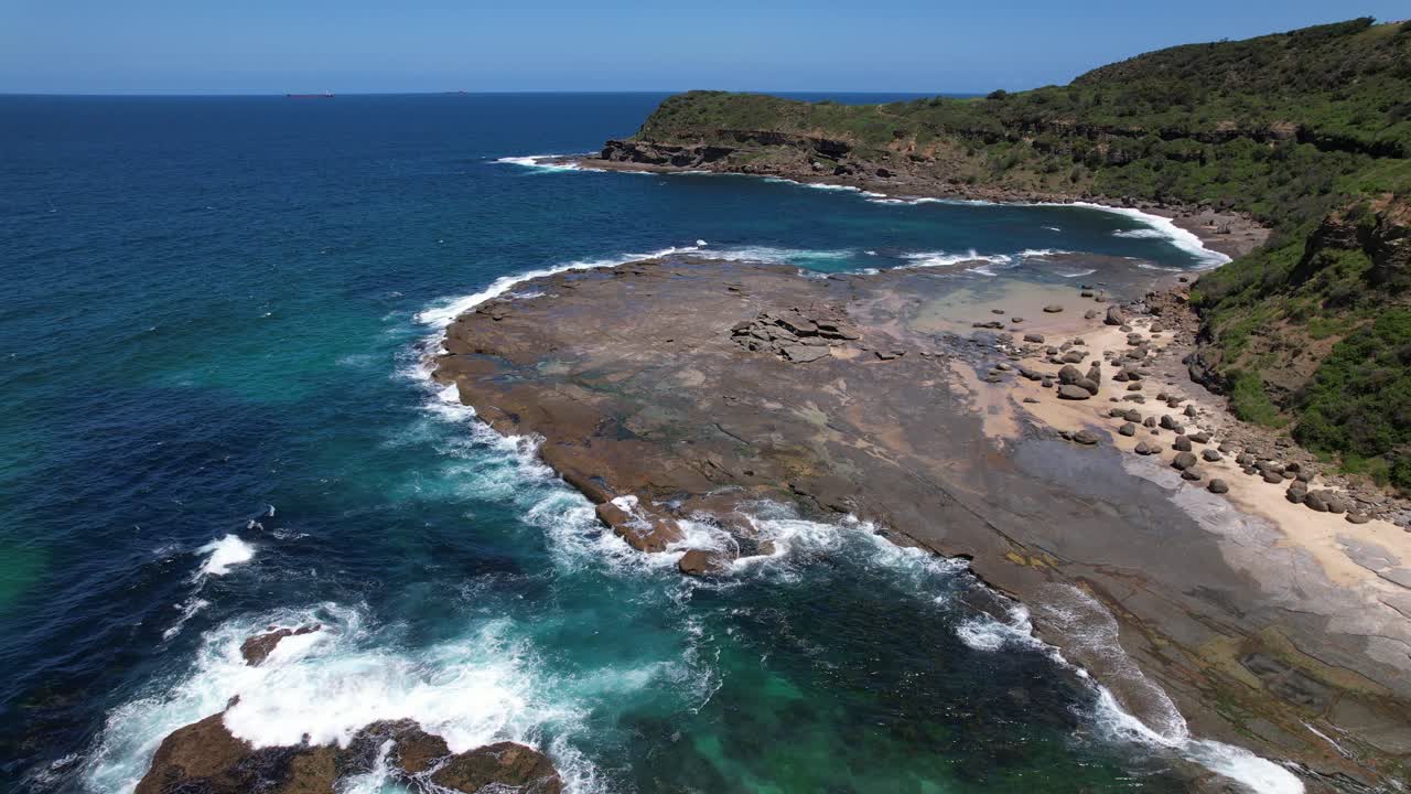 Wybung Head Lookout With Gravelly Beach In Frazer Park, NSW, Australia - Drone Shot
