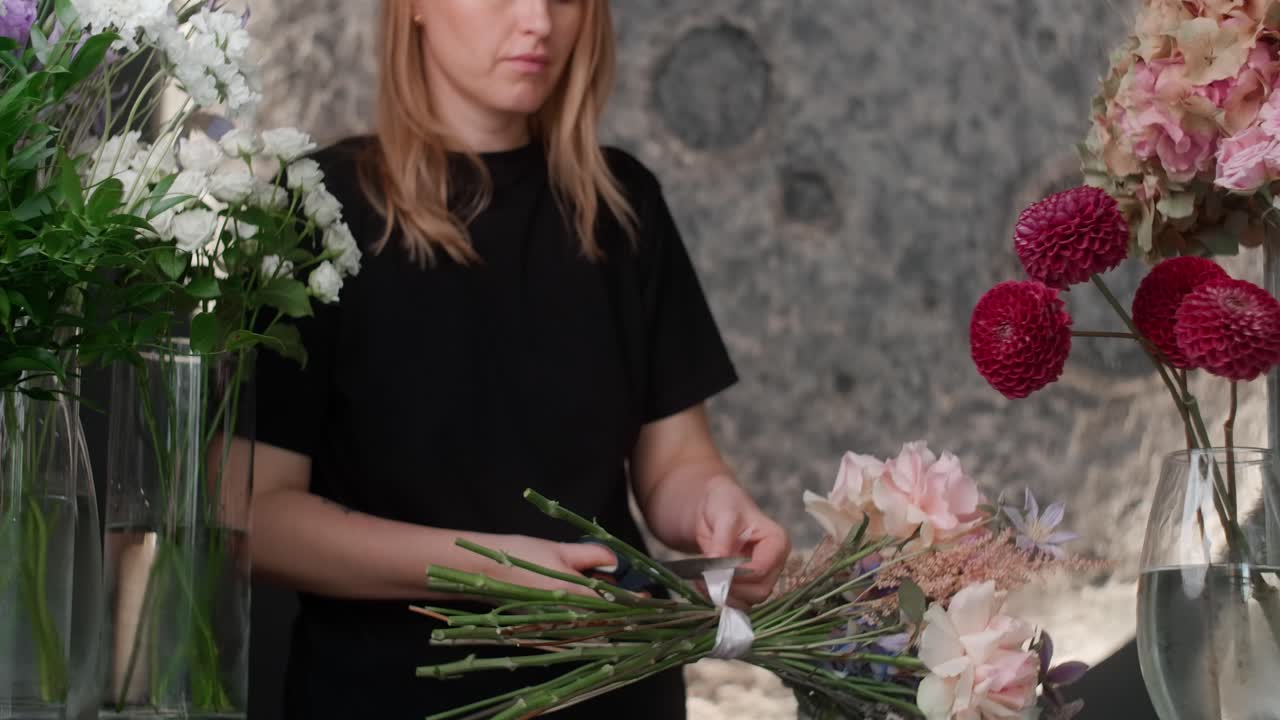 Florist creating a bouquet