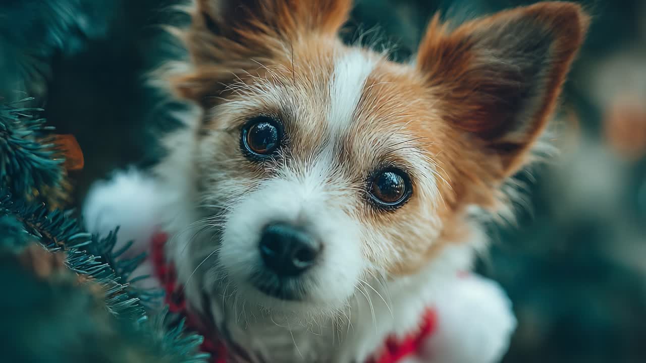 A Charming Close-Up of a Small Dog with Expressive Eyes Against a Natural Backdrop, Showcasing Its Fluffy Coat and Playful Personality