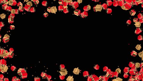 new year and christmas 2023 2024 gold inscription christmas balls gift boxes background confetti