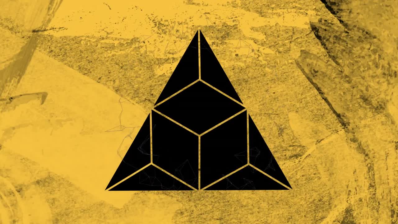 검은색에  ⁇ 은 노란색 종이로 삼각형으로 잘라낸 원형 네트워크의 애니메이션