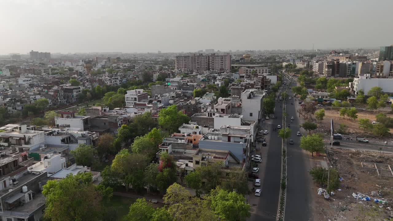Aerial footage showcasing Jaipur's busy flyovers.