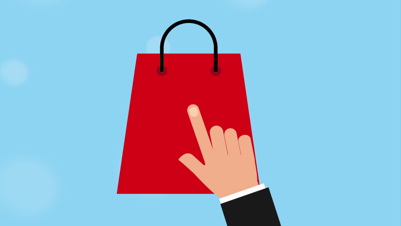 빨간 쇼핑 가방 을 가리키는 손