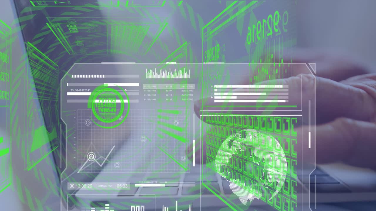 animación del procesamiento de datos a mano con una computadora portátil