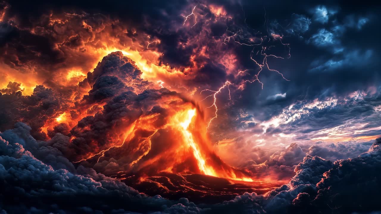 Volcanic Eruption with Lightning Storm