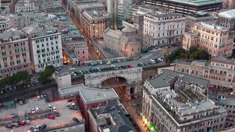 Famous-Via-XX-Settembre-and-Chiesa-di-Santo-Stefano-in-Genova,-Italy