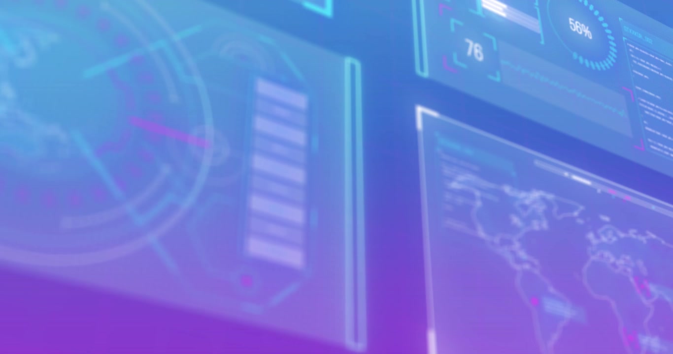 Animation of interface with data processing against purple gradient background