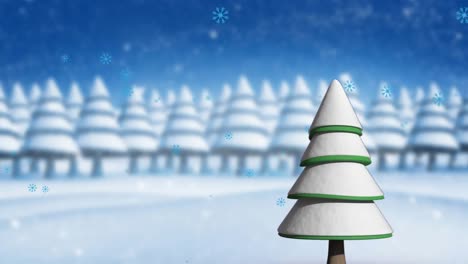animation of falling snowflakes over fir trees