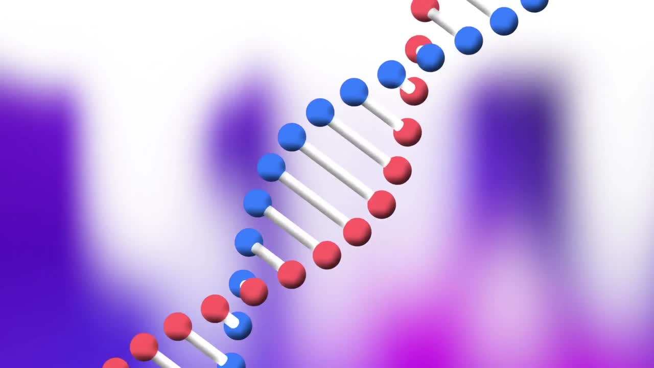 animación de la cadena de adn sobre un fondo digital de colores