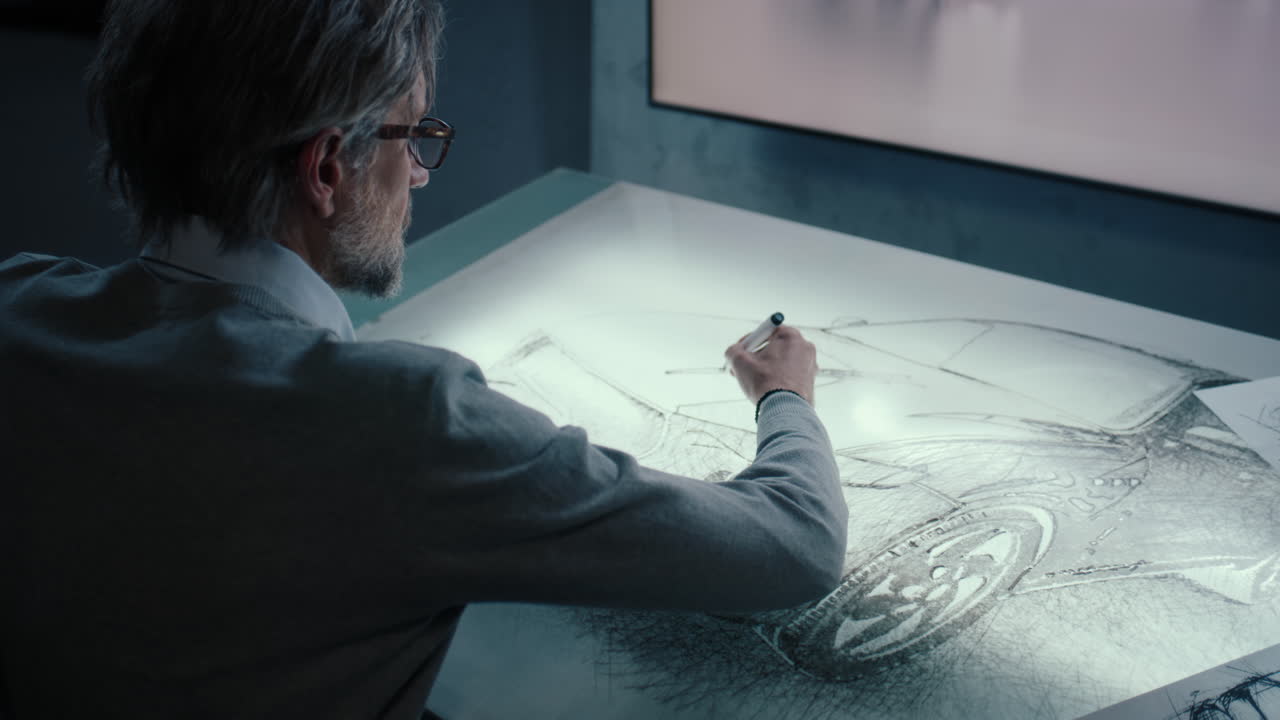 diseñador de automóviles trabajando en un boceto conceptual