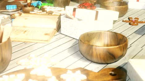 christmas gingerbread in the christmas kitchen. christmas kitchen interior with kitchen table. looped animation.