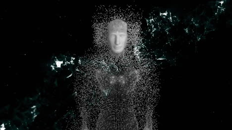 animación de cuerpo humano gris y red de conexiones sobre fondo negro